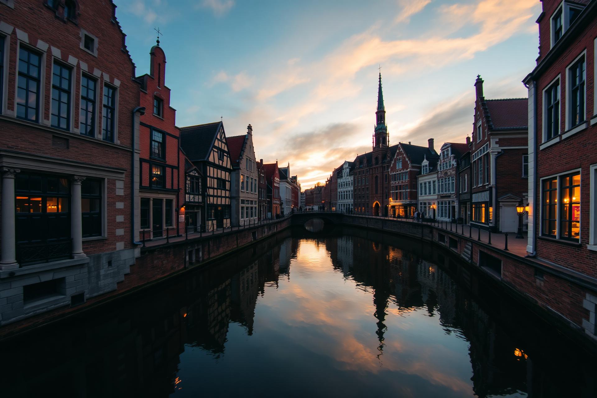 Belgium canals at golden hour